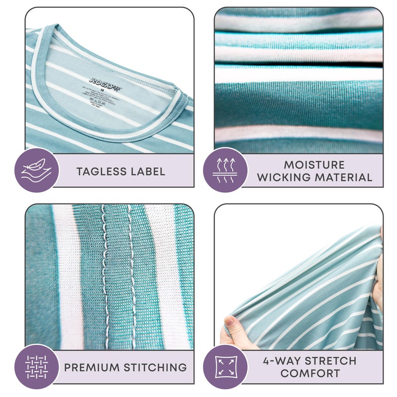 Rocky Thermal Underwear Kids Girls Thermal Underwear Set Toddler Long Johns kid Thermals Kid Base Layer kids thermals top bottom set, Seafoam Striped, X-Small, Standard-185 GSM, THERMALS SET - Image 3